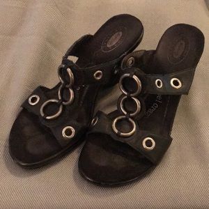 Black wedge sandals